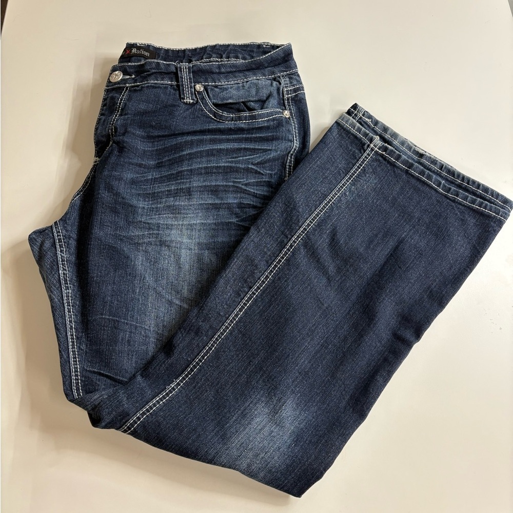 Love Nation Dark Wash Straight Leg Jeans Bedazzled Jewels